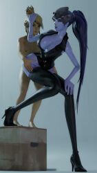 1boy 1girls 3d 9:16 amelie_lacroix bent_over big_breasts big_penis bigger_female blizzard_entertainment blue-skinned_female blue_hair blue_skin busty crossover dominant_male eastern_and_western_character female female_moaning from_behind from_behind_position full_body hands_on_another's_hips hands_on_hips height_difference hi hi_res high_heels hip_grab human human_male human_on_humanoid humanoid humanoid_female interspecies light-skined_male light_skin link long_hair long_ponytail male male/female nintendo older_female overwatch photostudio sex shorter_male shorter_than_30_seconds size_difference slim_waist smaller_male smaller_penetrating standing_doggy_style standing_on_object standing_pose stockings straight straight_sex tagme tall_alexa taller_female the_legend_of_zelda video widowmaker younger_male