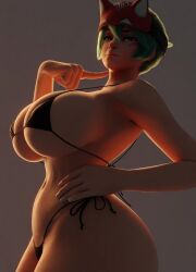 1girls 3d 3d_(artwork) alternate_version_available asian asian_female big_boobs big_breasts black_swimsuit black_swimwear blizzard_entertainment boobs breasts clothed clothed_female female female_focus female_only green_hair green_hair_female hat japanese japanese_female kiriko_(overwatch) kiriko_kamori large_boobs large_breasts light-skinned_female light_skin overwatch overwatch_2 scrag_boy_(style) solo solo_female solo_focus swimsuit swimwear tanqian6918 video_game_character