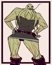 suzzsocks myaxx chimera_sui_generis ben_10 ben_10_(classic) ben_10:_secret_of_the_omnitrix alien alien_girl green_skin hooker cigarette cigarette_in_mouth cigarette_smoke upskirt panties_visible_under_skirt panties thighs belt dress bare_shoulders red_eyes smoke smoking smoking_cigarette prostitute squid_girl large_female broad_shoulders