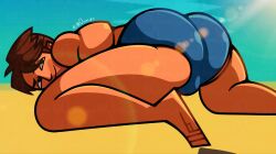 ass back_view bara beach biceps big_ass big_butt bulge bulge_through_clothing bulge_through_underwear butt chunky_thighs day daylight daytime disventure_camp disventure_camp:_fans_vs_favorites do_you_find_men_with_big_butts_attractive gay huge_thighs laying laying_on_ground looking_at_viewer male_only meme meme_reference muscles muscular sam_(disventure_camp) sand shiny_ass shiny_butt speedo sunrays tan tan_male tan_skin tanned thick_thighs thighs thighs_bigger_than_head tight_speedo trend yaoi