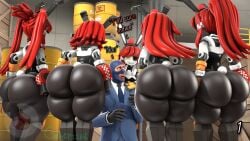 1boy 3d 3d_(artwork) 5girls ass big_ass big_thighs black_body blue_clothing blue_mask bunny_ears bunny_girl clothing dat_ass dialogue enormous_ass face_mask fat_ass female gamer126i gigantic_ass gloves huge_ass human human_male humanoid humanoid_female indoors large_ass light-skinned_male light_skin long_hair looking_at_another male male/female mammal mask massive_ass mature mature_female mature_male mimi_sentry multiple_girls necktie open_mouth part_1 pigtails ponytail red_hair robot robot_girl shirt spy_(team_fortress_2) surrounded team_fortress_2 text thick_ass thick_thighs thighs