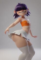 3d ai_generated asian bangs big_ass big_hips edit fat_ass gorillaz head_turned noodle_(gorillaz) pale_skin short_hair skirt small_breasts small_waist thick_thighs thong tubetop
