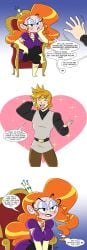 1boy 1boy1girl 1girls aeolus06 big_breasts biting_lip biting_own_lip blonde_male blush breasts cartoon_network crossover crossover_pairing crossover_shipping crown dress female freckles kingdom_hearts male mighty_magiswords orange_hair princess_zange seductive seductive_look sitting square_enix tagme throne ventus