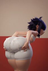 3d ai_generated asian bangs big_ass big_hips edit fat_ass gorillaz head_turned noodle_(gorillaz) pale_skin short_hair small_breasts small_waist swaying_ass thick_thighs tubetop yoga_shorts