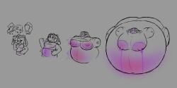 air_inflation artistnoob bassie_(dandy's_world) belly belly_blush belly_inflation blueberry_inflation blush blushcrunch_studio bodily_fluids body_blush breast_expansion breasts clothing dandy's_world expansion female gas hi_res hyper hyper_inflation immobile inflation lactating leaking looking_pleasured sequence solo swelling toon_(dandy's_world) wardrobe_malfunction worried