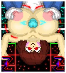 1boy 1girls big_breasts breasts brown_hair chara chara_(undertale) ectopenis hands_on_breasts holding_breast holding_breasts huge_breasts human jacket large_breasts laying_down looking_at_penis nipples paizuri penis penis_between_breasts pixel_art red_eyes sans sans_(undertale) self_upload shirt skeleton smile undertale undertale_(series) zixy