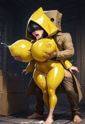 ahegao ai_generated ass_focus cum cum_inside cum_through_clothes excessive_cum excessive_saliva from_behind gia7 giant_penis head_grab huge_ass huge_balls huge_breasts huge_cock kneeling lactation little_nightmares mono_(little_nightmares_2) nipples_visible_through_clothing raincoat saliva sex sex_through_clothes six_(little_nightmares) sweat through_clothes