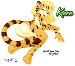 anthro ass blonde_hair feline female fur furry green_eyes hair kara nude omgtkb on_side pussy solo tiger