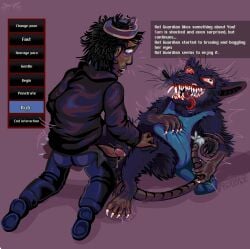 4_fingers 4_toes absurd_res clara_(look_outside) clawed_feet claws clothed crown humor lineless look_outside male_on_monster monster precum rat rat_girl rat_guardian_(look_outside) rat_tail risobase rodent rodent_humanoid rpg_game sam_(look_outside) tagme tail