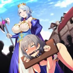 ai_generated axe bondage chastity_cage femboy femdom original original_character pillory queen