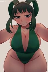 1girls 2d adult_tsuyu boku_no_hero_academia breasts clothed clothed_female female female_only front_view green_hair my_hero_academia nezulet solo solo_female tagme thighs tsuyu_asui