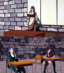 fire_emblem fire_emblem:_three_houses nintendo byleth_(fire_emblem) byleth_(fire_emblem)_(female) dorothea_arnault shamir_nevrand xavierhuge 3futas brown_hair green_hair female futanari huge_cock hyper_penis hyper intersex 3d commission english_text text koikatsu penis