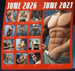bara calendar_(object) invincible invincible_vs male male_only muscular muscular_male official_art rex_sloan rex_splode towel towel_around_waist
