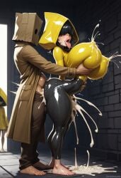 ahegao ai_generated ass_focus breast_grab cum cum_inside cum_through_clothes excessive_cum excessive_saliva from_behind gia7 giant_penis head_grab huge_ass huge_balls huge_breasts huge_cock kneeling lactation little_nightmares mono_(little_nightmares_2) nipples_visible_through_clothing raincoat saliva sex sex_through_clothes six_(little_nightmares) sweat through_clothes watched