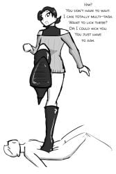 1boy 1girls 2d ass black_and_white boot_fetish boot_worship boots celera_prime dominant_female dominatrix english english_text female femdom femdom_caption foot_fetish footwear gentle_femdom high_heel_boots high_heels leather leather_boots long_legs male milf mimi_(celera_prime) monochrome older_female older_female_and_younger_male original original_character original_characters patent_boots shiny_boots shoe_fetish shoes short-haired_female short_hair standing standing_on_one_leg stepped_on stepping_on_chest stepping_on_male submissive_male talking_to_viewer tight_clothes trample trampling