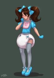 2025 commission digital_media_(artwork) absurd_res shadow2007x abdl diaper sissy latex original lila_lovestar_(sinfulwalpurrgis) 1enby nonbinary light_skin brown_hair thighhighs high_heels pigtails bib gloves