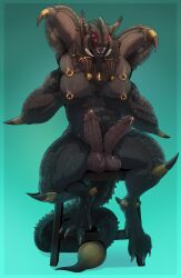 2_penises 4_arms abs absurd_res accessory animal_genitalia animal_penis anthro aquatic arachnid areola armpit_hair arthropod balls beard big_muscles big_pecs big_penis big_tail biped bodily_fluids body_hair braided_beard braided_hair breasts carapace cel_shading chimera claws dewclaw digitigrade_paws ear_piercing ear_ring ear_tuft erection facial_hair fangs fangs_bared feet felid feline finger_claws front_view fur furniture genitals hair hair_accessory hemipenes hi_res huge_filesize iranian_mythology jewelry kendryzak leopard_spots long_tail male mammal mandibles manticore middle_eastern_mythology multi_arm multi_genitalia multi_limb multi_nipple multi_penis muscular muscular_anthro muscular_male mythology nacuzatl nipple_piercing nipples nude pecs penile_spines penis piercing prehistoric_species presenting presenting_breasts pubes raised_arms red_eyes ridged_penis ring_piercing scorpion scorpion_tail sea_scorpion shaded simple_background sitting solo spiked_tail spikes spikes_(anatomy) spots spread_legs spreading stinger stool sweat tail teeth toe_claws tuft unusual_anatomy unusual_genitalia vein