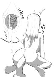 cauguy hi_res 2019 monochrome dildo dildo_in_ass solo solo_female anal_gape gaping gaping_anus sweat long_hair shoulder_length_hair nude nude_female original