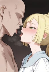 1boy 1boy1girl 1girl1boy 1girls ai_generated blonde-haired_female blonde_female blonde_hair consensual faceless_male green_eyes kissing lillie_(pokemon) myuto older_male_and_younger_female pale-skinned_female pokemon pokemon_sm pokemon_sun_and_moon ponytail steaming_body uniform white_skin white_woman