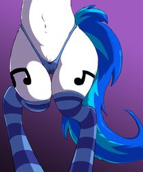 2013 anthro cameltoe cutie_mark equine female female_only friendship_is_magic horn mammal my_little_pony navel panties pony pussy_juice redcladhero skimpy solo stockings underwear unicorn vinyl_scratch_(mlp)