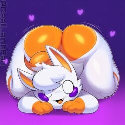 ai_generated ambiguous_gender animatronic ass ass_bigger_than_head big_ass chibi five_nights_at_freddy's five_nights_at_freddy's:_sister_location five_nights_at_frickbears five_nights_at_frickbears_3 furry huge_ass hyper_ass lolbit_(fnaf) lolbit_(frickbears) looking_at_viewer orange_fur paws purple_cheeks reallambfan sharp_teeth solo tail watermark white_fur white_pupils