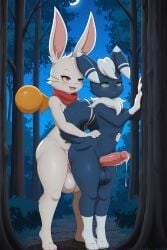 2_tails 3_toes 4_fingers absurd_res ai_generated anal anal_penetration animal_genitalia anthro anthro_on_anthro anthro_penetrated anthro_penetrating anthro_penetrating_anthro balls big_balls big_penis blue_body blue_fur blue_sclera blush blush_lines bodily_fluids crossover cum cum_in_ass cum_inside cum_on_body cum_on_penis duo eyebrows eyelashes fangs feet final_fantasy final_fantasy_tactics fingers forest fur generation_6_pokemon genital_fluids genitals green_eyes half-closed_eyes hi_res holding_partner huge_balls huge_penis kerchief long_ears looking_at_another looking_at_partner male male/male male_penetrated male_penetrating male_penetrating_male mammal membrane_(anatomy) membranous_wings meowstic moogle multi_tail narrowed_eyes neck_tuft neckerchief night nintendo open_mouth open_smile orange_eyes outside_sex penetration penile penile_penetration penile_spines penis penis_in_ass plant pokemon pokemon_(species) pom_poms red_kerchief red_neckerchief sex sheath smile snout square_enix standing standing_sex tail teeth toes tree tuft whiskers white_body white_fur wings yiff_ai_(director)