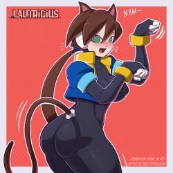 aile ass big_ass big_breasts blush bodysuit breasts brown_hair catgirl lautricius long_hair mega_man mega_man_zx mega_man_zx_advent ponytail thick_thighs thighs