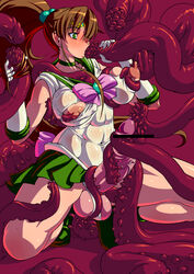 bishoujo_senshi_sailor_moon brown_hair censored choker clothing elbow_gloves futanari human intersex large_breasts makoto_kino mikoyan monster monster_rape oral pleated_skirt ponytail rape sailor_jupiter sailor_senshi sex skirt solo_futa tentacle testicles tied_hair torn_clothes