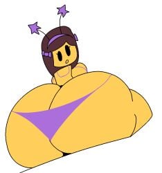 1girls 2d 2d_(artwork) :o ass ass_focus bikini black_eyes blocky_body bloxzrd brown_hair cartoony digital_media_(artwork) female huge_ass hyper hyper_ass large_ass large_breasts long_hair looking_at_viewer looking_back luculentloiter no_arms roblox roblox_avatar robloxian shocked_expression solo solo_female solo_focus thick_ass thick_thighs video_games white_background yellow_body yellow_skin