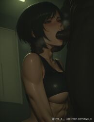 ada_wong ai_generated blowjob ceiling_light choking dark dark-skinned_male forced forced_oral general grabbing indoors maledom nyx_x rape raped_female resident_evil rough rough_sex saliva twitter_username
