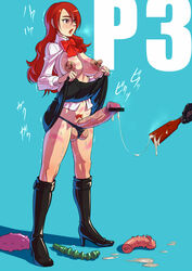 1girls balls boots bottomless bra breasts breath censored cum cum_string cum_trail dildo erection futanari heels high_heel_boots high_heels hypnosis intersex large_breasts mikoyan mind_control mitsuru_kirijo nipple_piercing nipple_ring no_panties paddle panties penis penis_under_skirt persona persona_3 piercing pubic_hair red_hair school_uniform skirt_lift sweat testicles vibrator