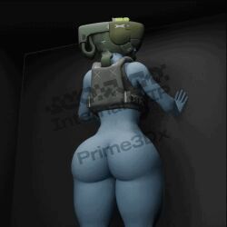 prime3dx marathon_(bungie) recon_(marathon) blackbird_(marathon) blue_skin thick_thighs thick_ass thick twerking ass_clapping hands_on_wall looking_back_at_viewer big_ass big_butt big_thighs jiggling_ass jiggling jiggling_butt 3d animated mask 1girl