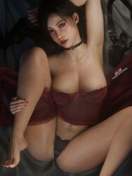 3d ada_wong armpits bedroom big_ass big_breasts black_hair blender breasts earings female female_only hi_res highres jul3d jul3dnsfw large_breasts lingerie makeup nail_polish one_arm_up panties presenting_armpit resident_evil solo uncensored