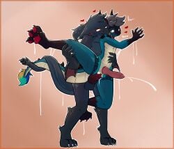 absurd_res anal anal_penetration anthro balls bite blue_body blue_fur blush bodily_fluids capcom carrying_another claws cum cum_in_ass cum_inside cumshot dark_(darkmalvado) dragon duo ejaculation erection flying_wyvern fur genital_fluids genitals grey_hair hair hi_res hideplys knot male male/male male_penetrated male_penetrating male_penetrating_male monster_hunter mythological_creature mythological_scalie mythology nargacuga nude open_mouth paws penetration penile penile_penetration penis scalie sex simple_background slit_penis smile standing standing_sex tail tongue zephyr_(zephyrspace)