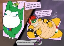 3boys amphibian anthro bedroom_eyes belly big_belly bodily_fluids bowser crown cum dialogue duo erection fat fat_belly fat_male frog furry furry_male furry_only gay genital_fluids genitals green_skin heart_symbol hi_res horns king koopa leaking_cum leaking_through_jockstrap male male/male male_nipples mammal mario_(series) mexican_flag mouse mouser murid murine narrowed_eyes nintendo nipples obese obese_male overweight overweight_male peutro_rican_flag reptile rodent royalty scalie seductive super_mario_bros._2 super_mario_galaxy super_mario_galaxy_(2026_film) teasing teasing_look turtle undercoverbernard wart_(mario) yaoi yellow_skin