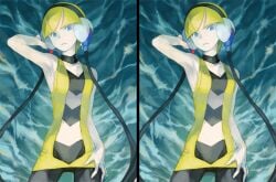 1girls armpits blonde_hair blue_eyes cross-eyed_stereogram elesa_(pokemon) female_focus gym_leader headphones multiple_views nintendo pokemon pokemon_(game) pokemon_black_&_white pokemon_black_and_white pokemon_character stereogram
