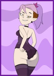 amity_blight female gold_eyes lingerie solo stockings teddy_(clothing) the_owl_house tjlive5 two-tone_hair