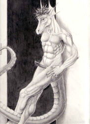 black_penis dragon male male_only muscles penis pinup spiky_hair xander_the_blue