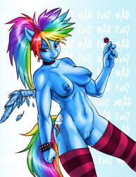 abs breasts equine female friendship_is_magic hair lollypop long_hair miranda_leigh multicolored_hair my_little_pony nipples nude pegasus piercing ponytail pussy rainbow_dash_(mlp) rainbow_hair stockings straight_hair tied_hair wings