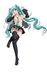 1girls aqua_hair aqua_nails biting blue_hair blush breasts clothing detached_sleeves female full_body green_eyes hair_over_one_eye hatsune_miku long_hair looking_at_viewer lying mx2j_(nsh6394) nail_polish naked_skirt necktie no_bra no_panties nopan open_clothes open_shirt pussy shirt simple_background skirt small_breasts solo thighhighs thumb_biting tied_hair tongue topless twintails vagina very_long_hair vest vocaloid white_background