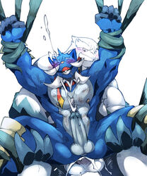 2012 abomasnow anal anal_sex ball_gag bara big_penis blush bondage bound cum cum_in_ass cum_inside gag gay grin kokuhane male muscles nintendo nipples penetration penis pokemon samurott