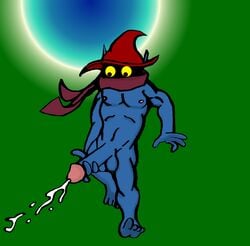 1boy blue_skin cum ejaculation male male_only masters_of_the_universe masturbation orko penis solo yellow_eyes