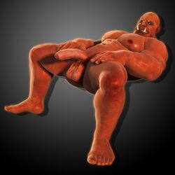 3d abs balls bartol dark-skinned_male dark_skin looking_at_viewer lying male male_only muscles orc orc_male pecs penis red_skin solo solo_male uncut