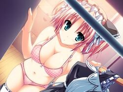 aqua_eyes bra henshin_3 maid panties pink_hair thighhighs underwear underwear_only