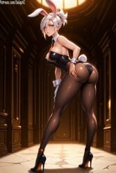 1girls ai_generated ass ass_focus bent_over bunny_costume bunny_ears bunny_girl bunny_tail bunnysuit female female_only gloves hand_on_ass high_heels league_of_legends league_of_legends:_wild_rift long_legs looking_at_viewer medium_breasts neckwear orange_eyes patreon playboy_bunny posing riot_games riven round_ass salupai short_hair short_ponytail solo solo_female standing stockings tail thick_thighs thighs tie tight_clothing uncensored watermark white_hair