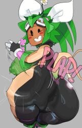 anthro areola areolae big_breasts blaster_master blaster_master_zero blush breasts elemental_creature elemental_humanoid female female_only flower flowers flowers_in_hair green_body green_hair green_skin hair_flower hi_res huge_breasts huge_hips huge_thighs kanna_(blaster_master) mdthetest mob_face nipples plant_girl plant_humanoid plantie potted_plant shortstack simple_background smile solo standing tail thick_thighs video_games wide_hips