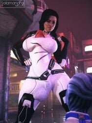 3d 3d_(artwork) alien asari black_hair bodysuit bulge erection futa_focus futanari huge_cock human liara_t'soni mass_effect miranda_lawson penis salamandraninja torn_clothes wardrobe_malfunction