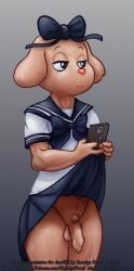 1futa anthro arthur_(series) bow canine dog_girl fern_walters flaccid flaccid_cock foreskin futa_only futanari lowbrow notepad school_uniform