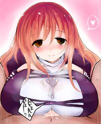 breasts cum cum_in_clothes cum_on_body cum_on_breasts cum_on_upper_body cum_through_clothes cum_through_clothing cum_under_clothes female han_(jackpot) hands_on_breasts hijiri_byakuren large_breasts male outercourse paizuri paizuri_under_clothes penis_under_clothes straight touhou