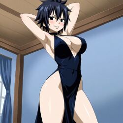 ai_generated black_hair cleavage dress fairy_tail genderswap_(mtf) gray_fullbuster short_hair white_skin